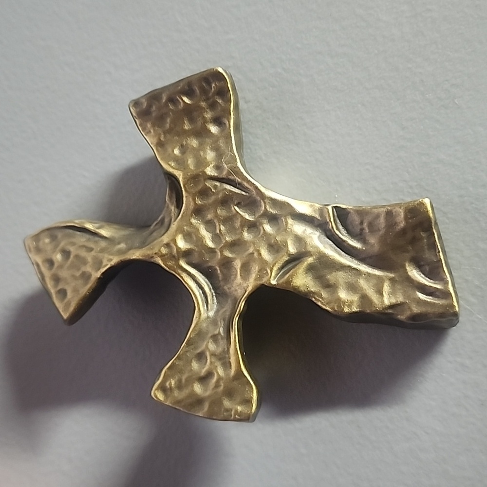VTG Handheld Gold Metal Palm Prayer Cross Red Heart - Picture 2 of 4
